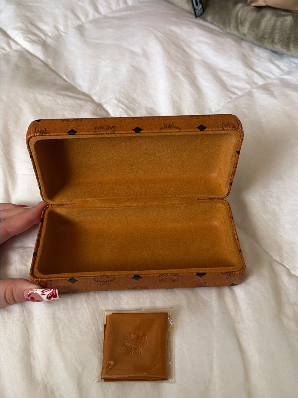MCM Black Rectangular Sunglasses with Tan Logo Case